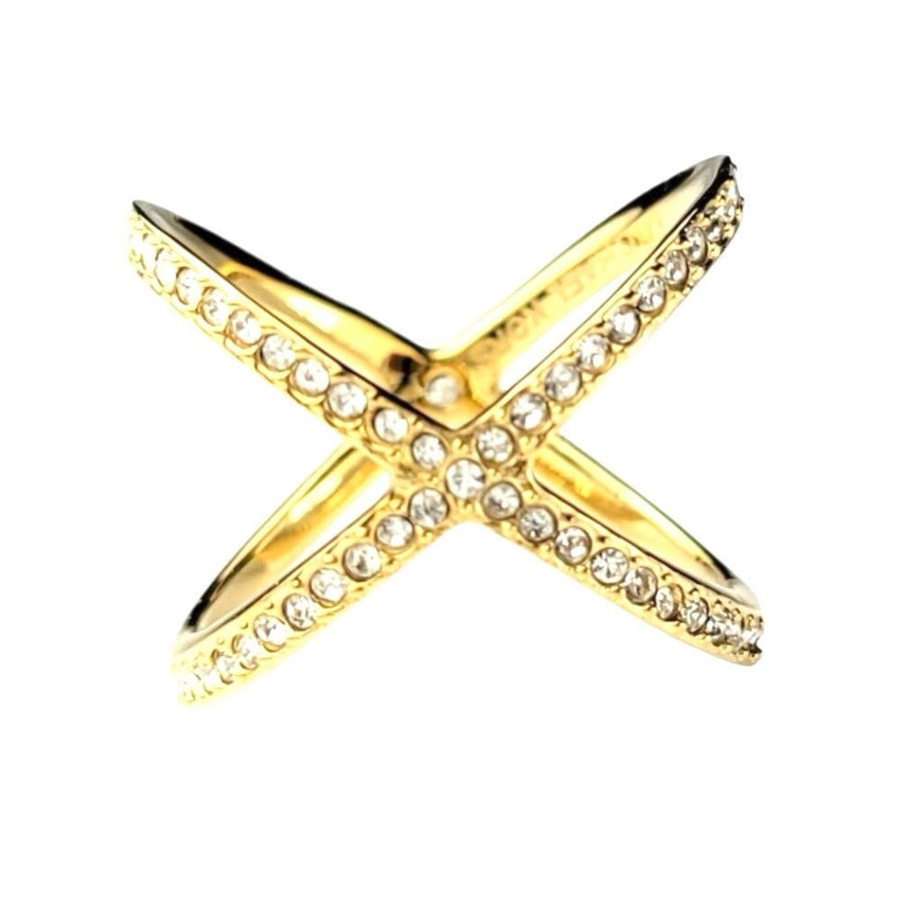 Michael Kors Gold Pave Crystal Criss Cross Ring Sz 6.75